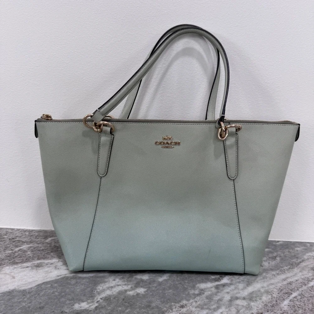 Authentic COACH Ava Tote Bag Leather Seafoam Green Ombre Zip F51854
